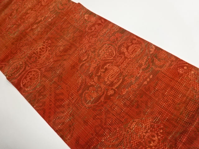 JAPANESE KIMONO / NAGOYA OBI / CHIKUZEN HAKATA / WOVEN ARABESQUE FLOWER 